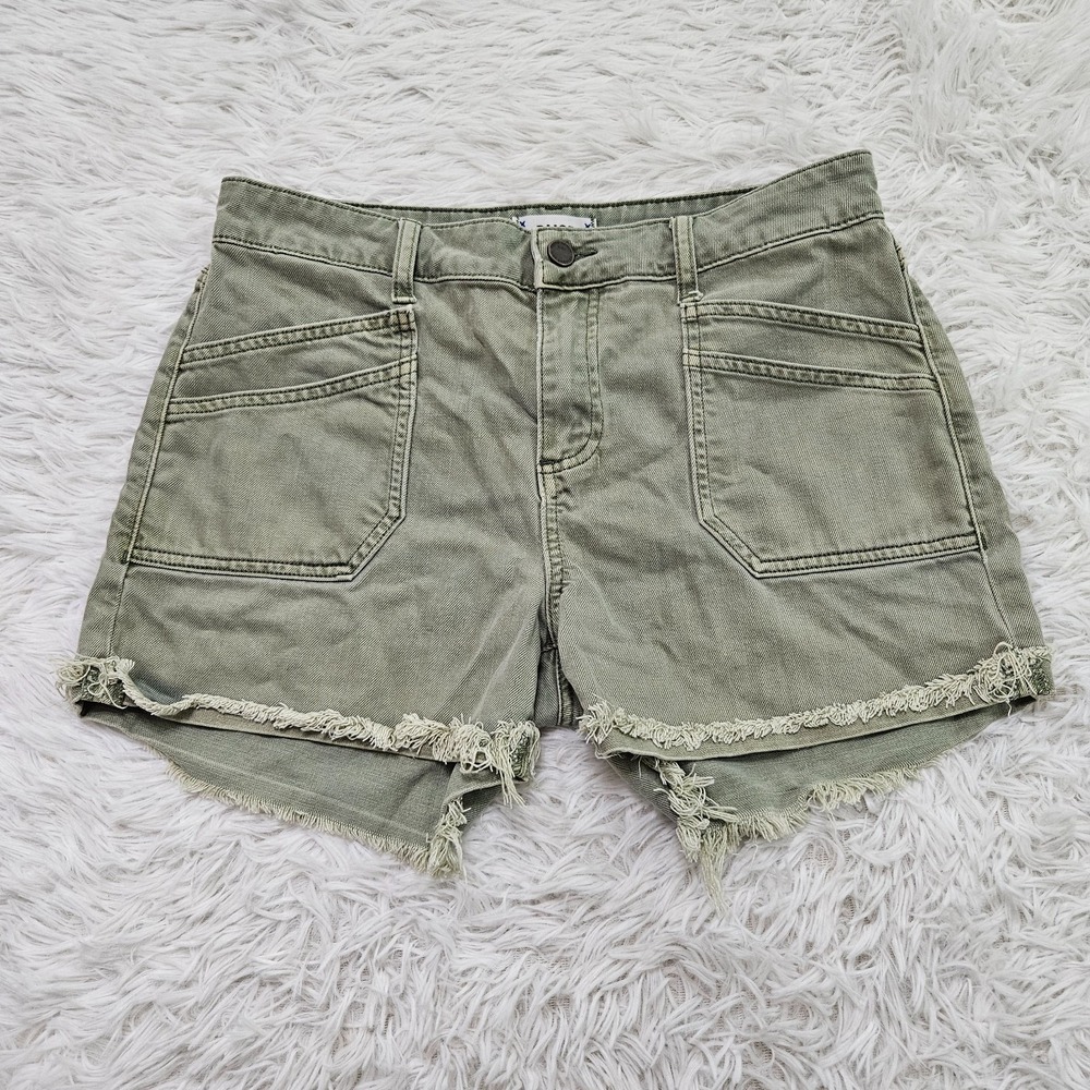 Paige‎ Army Green Fray Hem Patch Pocket Casual High Rise Denim Shorts Sz 29